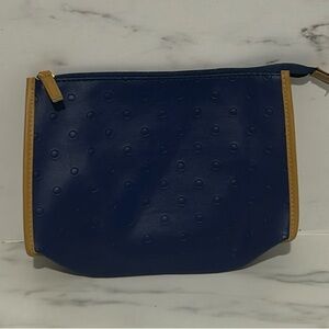 Makeup Bag Estee Lauder Navy Blue Zip  Tan Trim Fabric lined Cosmetic Travel Bag